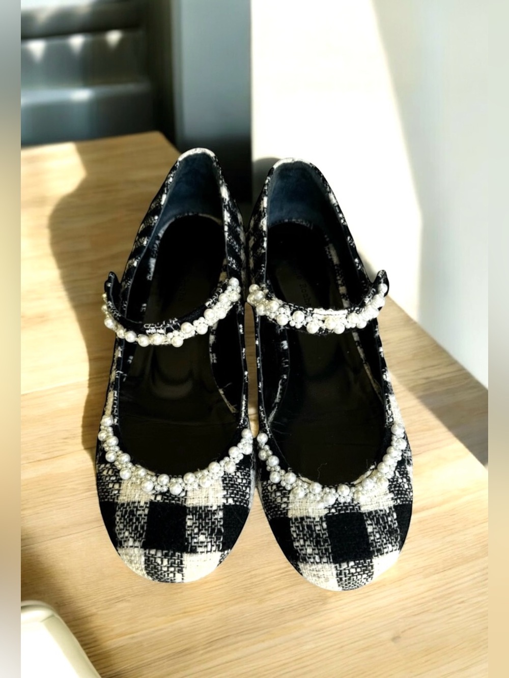 Simone Rocha Mary Jane Tweed Pearl Flats